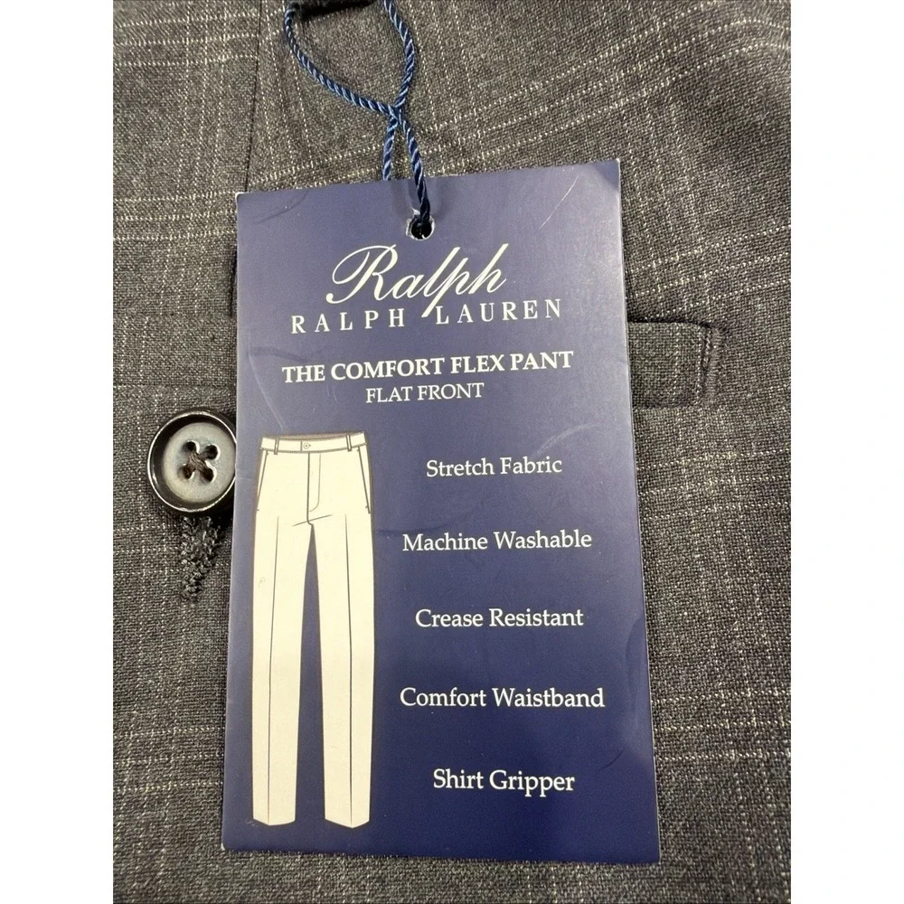 New Ralph Lauren Gray Plaid Comfort Flex Flat Front Dress Pants Men's Size 40x32